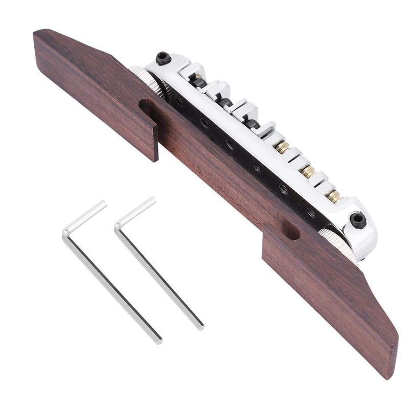 Guitar Bridge Copper zinc Alloy + Rosewood Archtop Guitar Bridge with Adjustable Roller Saddles for 6 String LP SG Jazz Guitar Silver