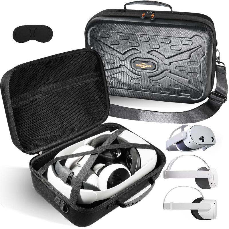 SARLAR Fashion Travel Protective Case for Oculus Meta Quest 3S/Quest 3/Quest 2/Vision Pro VR Gaming Headset and Touch Controllers Accessories Carrying Bag,Include Lens Protection Cover