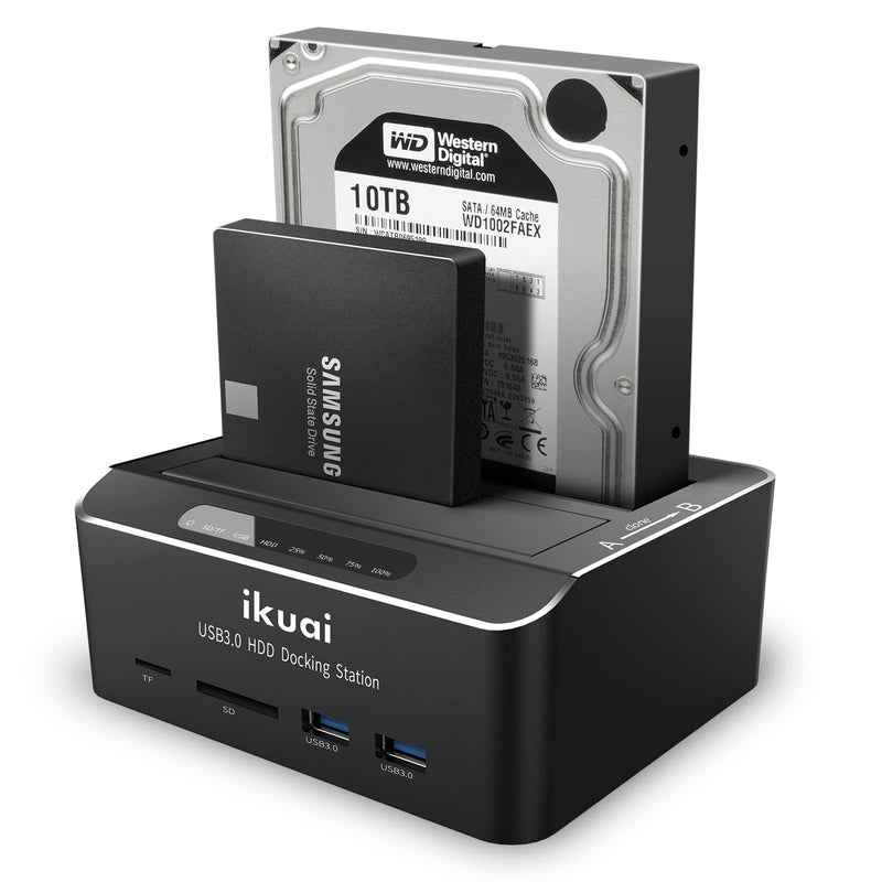 SATA to USB 3.0 Dual Bay Hard Drive Dock for 2.5"/3.5" SATA HDD SSD with Micro SD Card Reader 2 USB 3.0 Port, Offline Clone Function External Hard Drive Docking Station, 2X20TB and UASP Support RSH-DS02