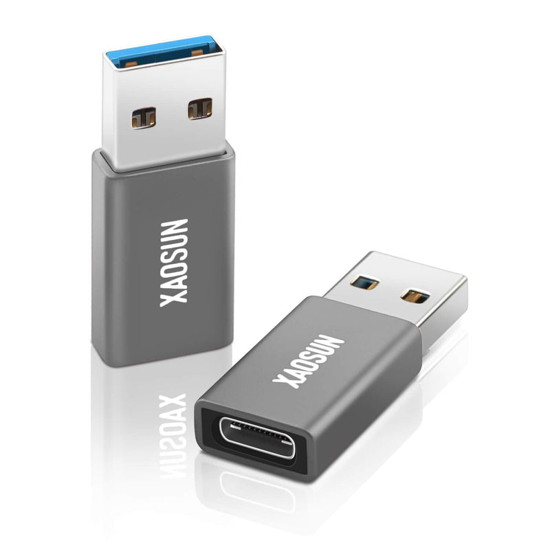 [10Gbps] USB C Female to USB Male Adapter (2-Pack), 3.1 USB A to USB C Adapter, XAOSUN One-Sided SuperSpeed Data Sync & 100W Fast Charging - Compatible with Laptop, PC, Charger, Power Bank, Quest Link Space Gray