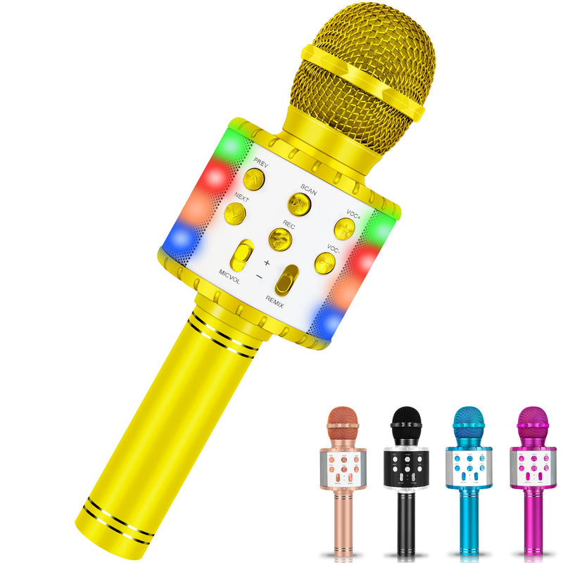 Karaoke Microphone for Kids, Fun Toys Karaoke Machine with Bluetooth & LED Lights, Home KTV Birthday Party Player, Christmas Stocking Stuffers for 5 6 7 8 9 10+ Years Old Girls Boys Teens(Gold) Gold