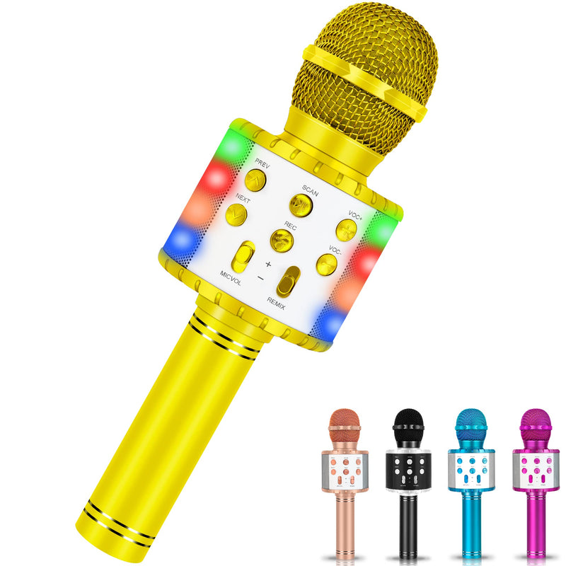 [AUSTRALIA] - Karaoke Microphone for Kids, Fun Toys Karaoke Machine with Bluetooth & LED Lights, Home KTV Birthday Party Player, Christmas Stocking Stuffers for 5 6 7 8 9 10+ Years Old Girls Boys Teens(Gold) Gold 