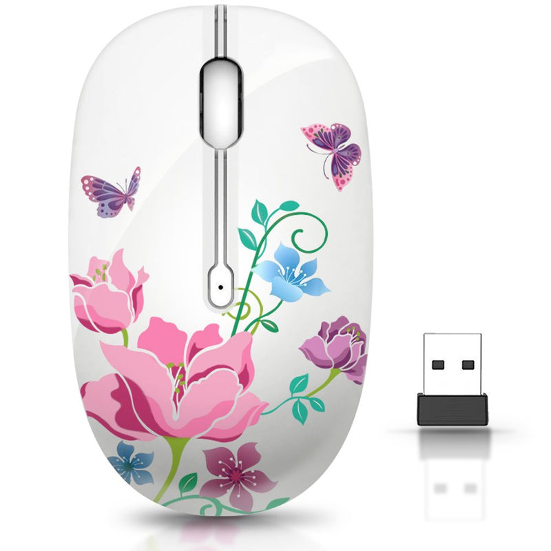 Wireless Mouse with Nano Receiver for PC, Laptop, Notebook, Computer, MacBook, Less Noise, Portable Mobile Optical Mice butterfly