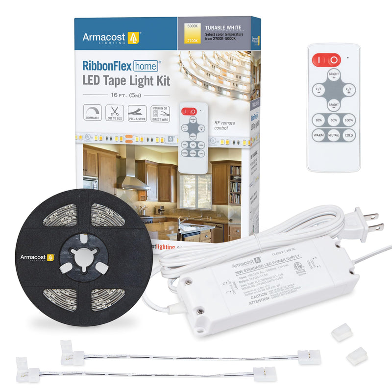 Armacost Lighting 421501 Ribbon Flex Home Tunable White LED Tape Light Kit with Remote, 16 ft 2700K-5000K (Tunable)