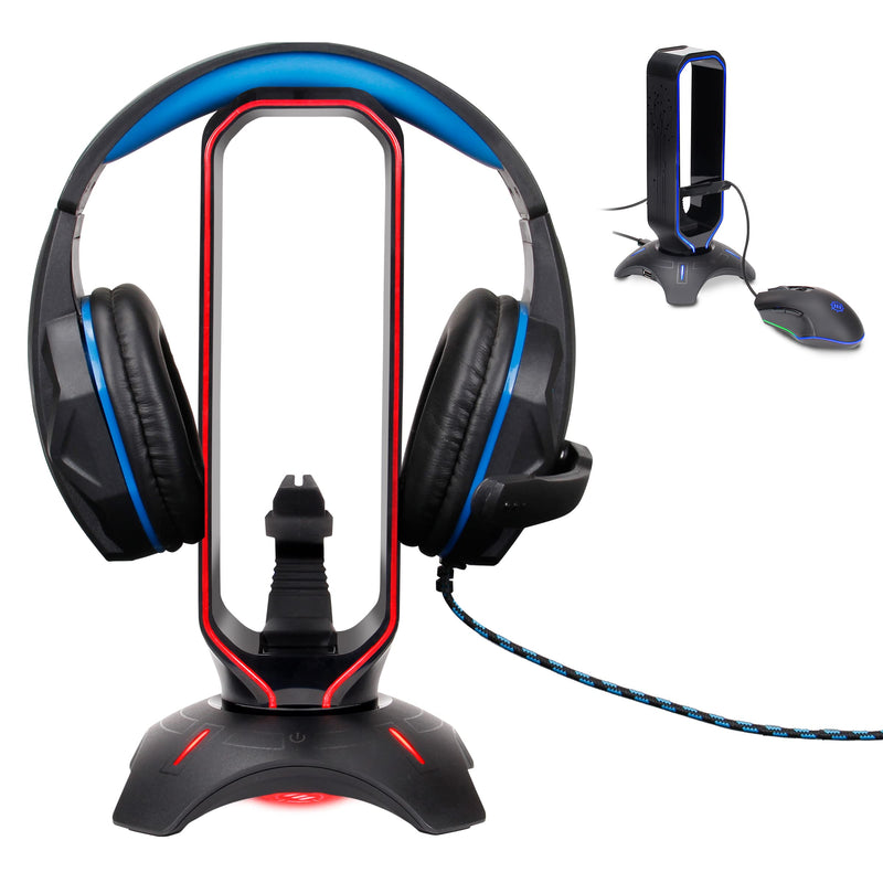 ENHANCE Gaming Headset Stand - LED Headphone Stand with Mouse Bungee and 2 Port USB Hub - 7 RGB Colors + Color Changing Mode, Headset Holder, Mouse Bungee 3-in-1 Gaming Desktop Accessory