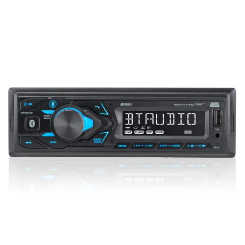 JENSEN MPR210 7 Character LCD Single DIN Car Stereo Receiver | Push to Talk Assistant | Bluetooth Hands Free Calling & Music Streaming | AM/FM Radio | USB Playback & Charging | Not a CD player Single DIN BT Car Stereo