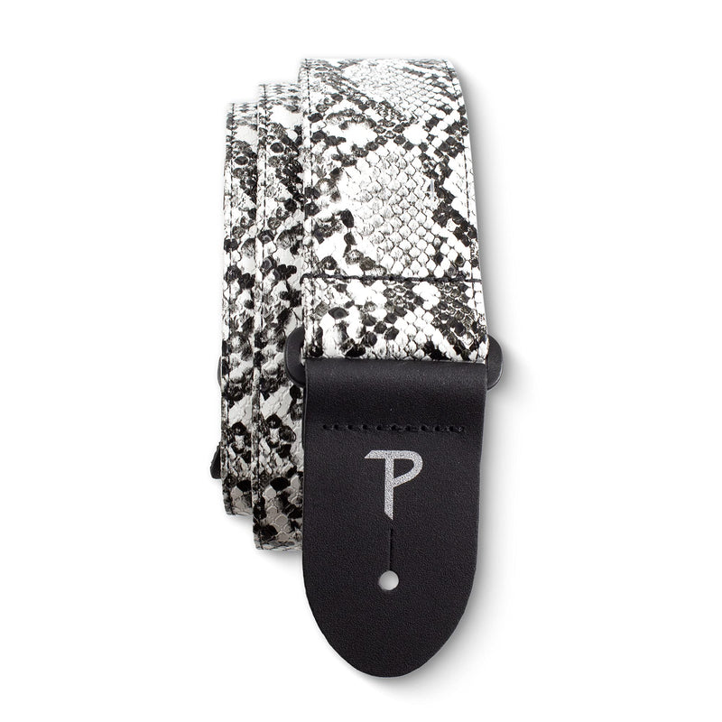 Perri’s Leathers Faux Snake Skin Guitar Straps, 39" - 58", White, Jacquard Patterned, Adjustable Length, Leather Ends, Non-Slip & Durable, Electric, Bass, Acoustic Guitar Strap 39" to 58"