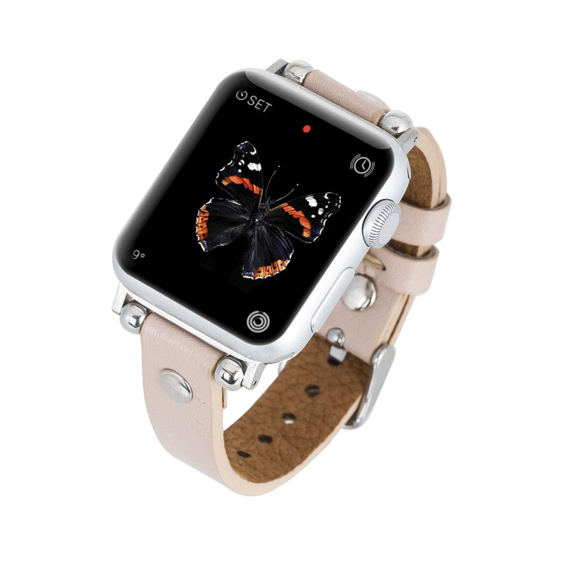 Venito Perugia Leather Band for Apple Watch Band 49mm 45mm 44mm 42mm 41mm 40mm 38mm Women Men, Top Grain Genuine Leather Replacement Strap for iWatch Ultra2 Ultra SE2 SE Series 9 8 7 6 5 4 3 2 1 Nude Pink w/Silver Connector & Clasp 5.5"-8.0" (140-200mm)