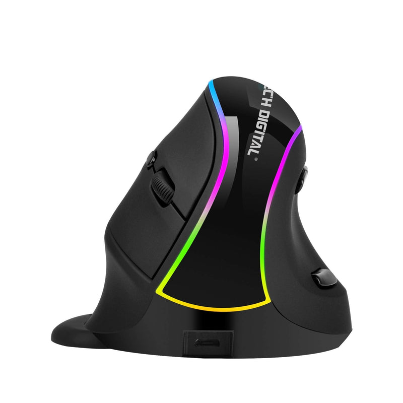 J-Tech Digital Ergonomic Mouse with Wireless Connection, Removable Palm Rest, Thumb Buttons, Rechargeable Battery, 800, 1200, 1800, 3200 Adjustable DPI; Compatible with Windows and MAC OS [V638] Right Hand Black RGB LED