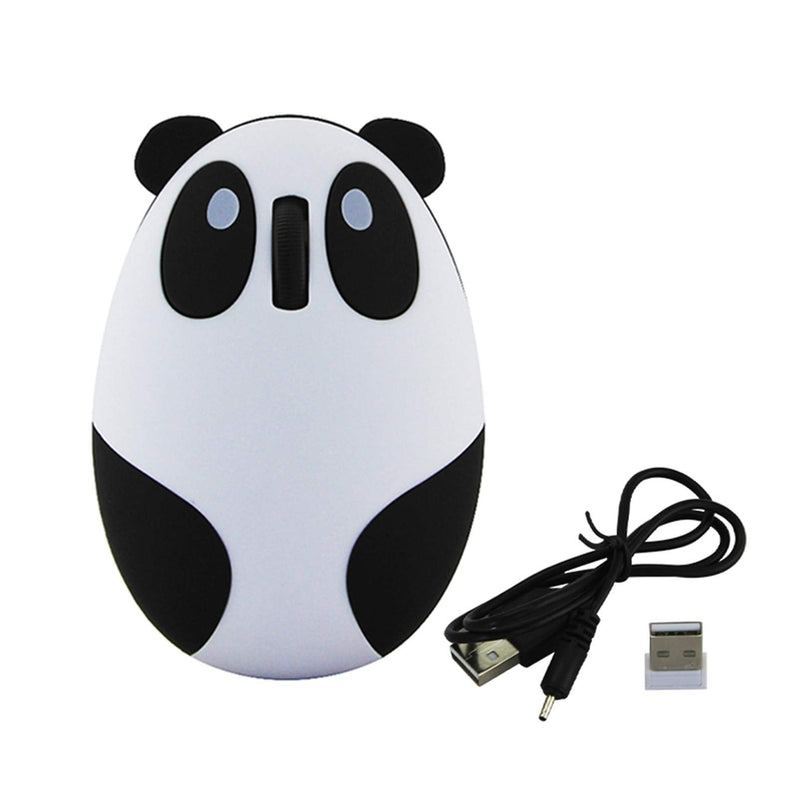 Cute Animal Panda Wireless Mouse, [3C Light] Mini USB 2.4G Rechargeable Optical Mice Cartoon Computer Mouse for Kids 3 Buttons (Wireless-White) Wireless-White