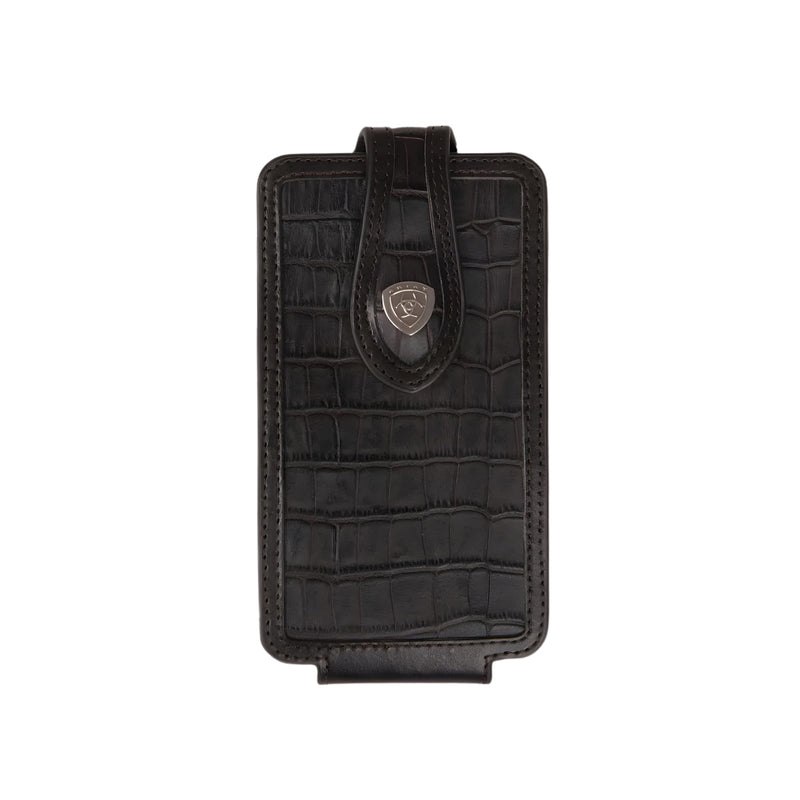 ARIAT Crocodile Print Leather Cell Phone Case, Concho, Black, Large | Leather construction, belt-clip carry, protective phone storage, western tooled detailing