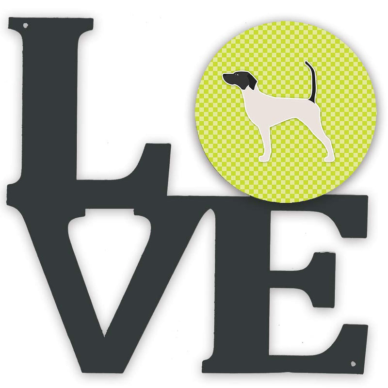 Caroline's Treasures BB3795WALV English Pointer Checkerboard Green Metal Wall Artwork Love, 12X12, Multicolor