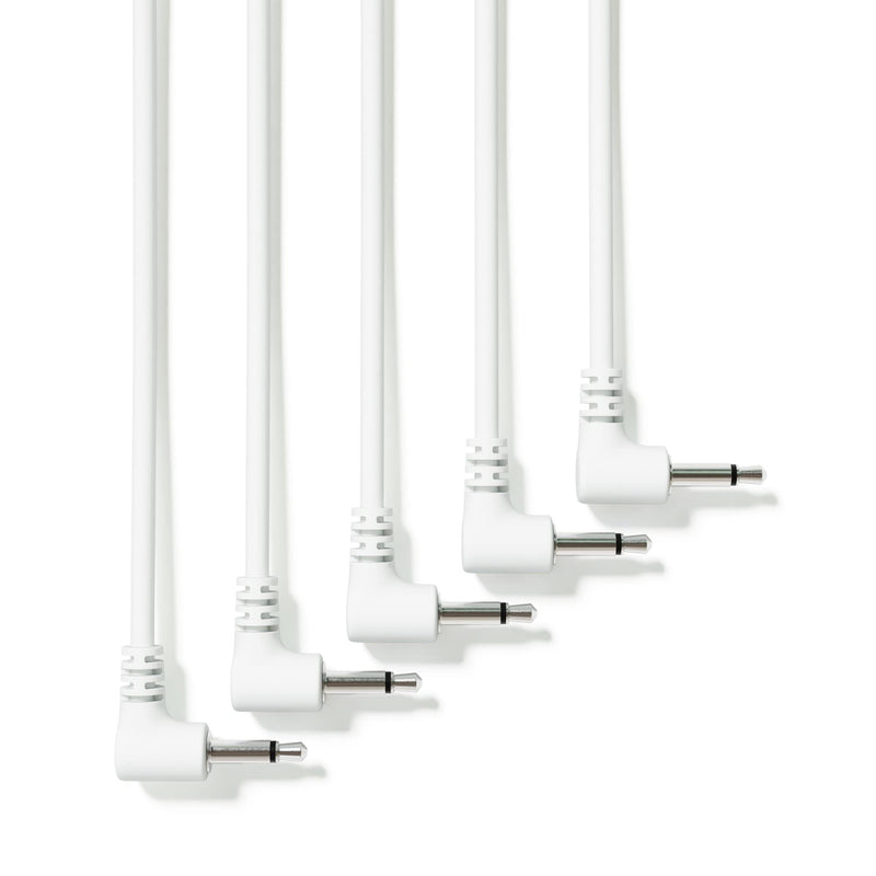 5-Pack - Right Angle Mono Modular Patch Cables - 3.5mm 1/8" Eurorack Synthesizer [White | 150 cm - 59.06"] 150 cm - 59.06" White