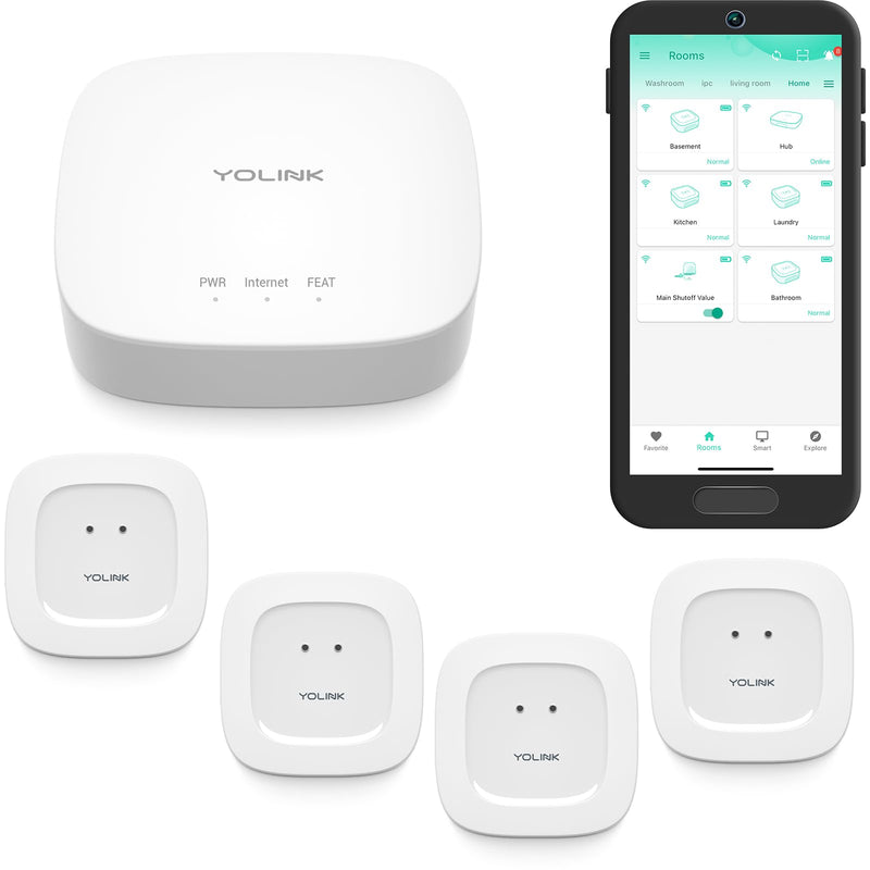 [AUSTRALIA] - YoLink Water Leak Starter Kit: Hub + 4 Leak Sensor 1 (Silent), LoRa Long-Range, App/SMS/Email Alerts, D2D Offline Triggers, 2 AAA Up to 5-Year Battery, Compatible with Alexa/IFTTT/Home Assistant 