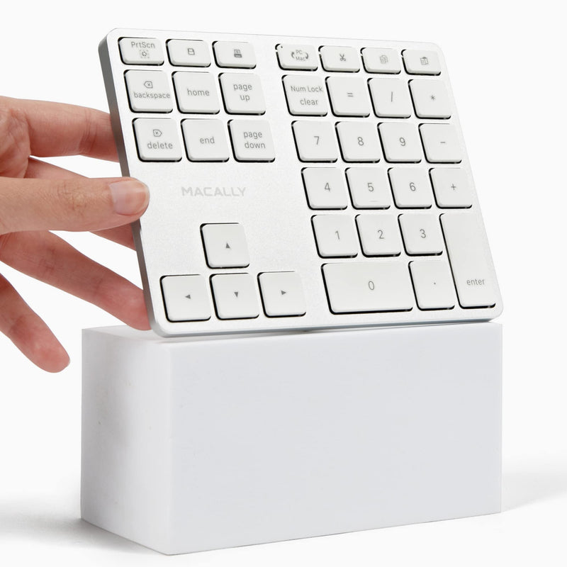 Macally Bluetooth Number Pad for Laptop - Rechargeable Wireless Numeric Keypad - Slim 35 Key Wireless Number Pad for Data Entry, 10 Key Numpad Compatible with MacBook, iPad, Laptop, Windows, Android Silver
