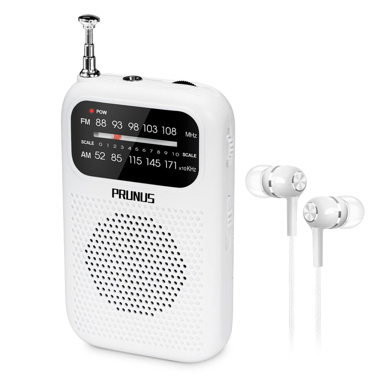 [AUSTRALIA] - PRUNUS J-777 Pocket Radios Portable AM FM Small Personal Radio with Best Reception, AAA Battery Operated Transistor Radio with Headphone & Speaker for Walk/Jogging/Camping White 
