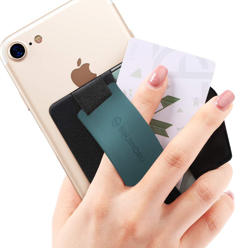 Sinjimoru Phone Grip Card Holder with Phone Stand, Secure Stick on Wallet for iPhone with Kickstand for Table. Sinji Pouch B-Grip Silicone Teal