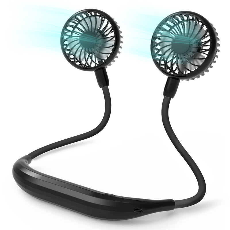 Portable Neck Fan, 2600mAh Battery Operated Ultra Quiet Hands Free USB Fan with Strong Wind, 360° Adjustable High Flexibility Wearable Personal Fan for Home Office Outdoor Travel (Dark Blue) Black