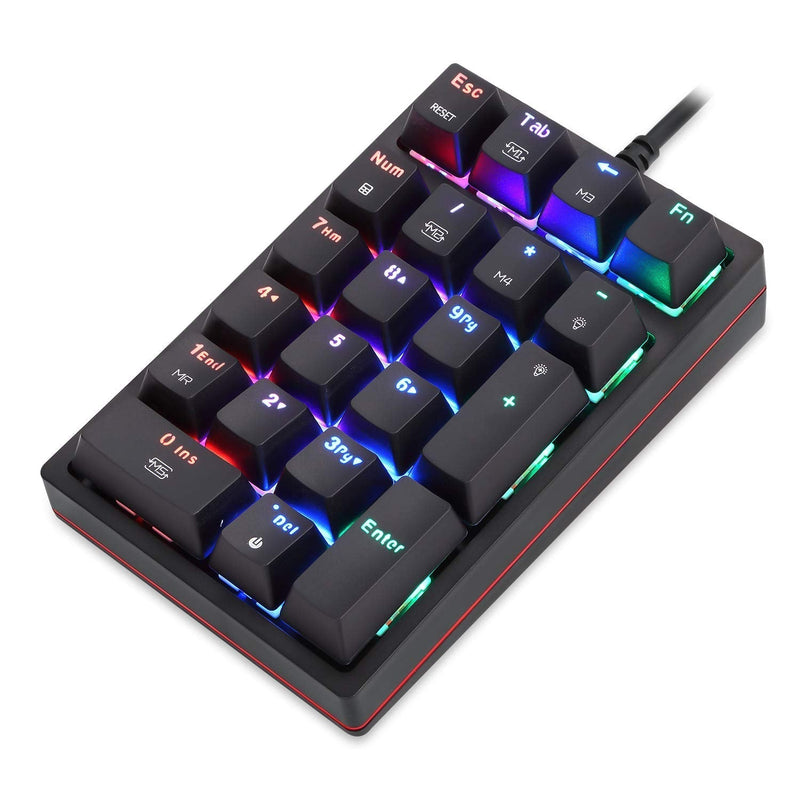 Motospeed Macro Mechanical Numeric Keypad USB Wired 21 Keys Mini Numpad Portable Keypad RGB Backlight Gaming Keypad Extended Layout for Cashier(Fully Programmable Keys) Blue Switch