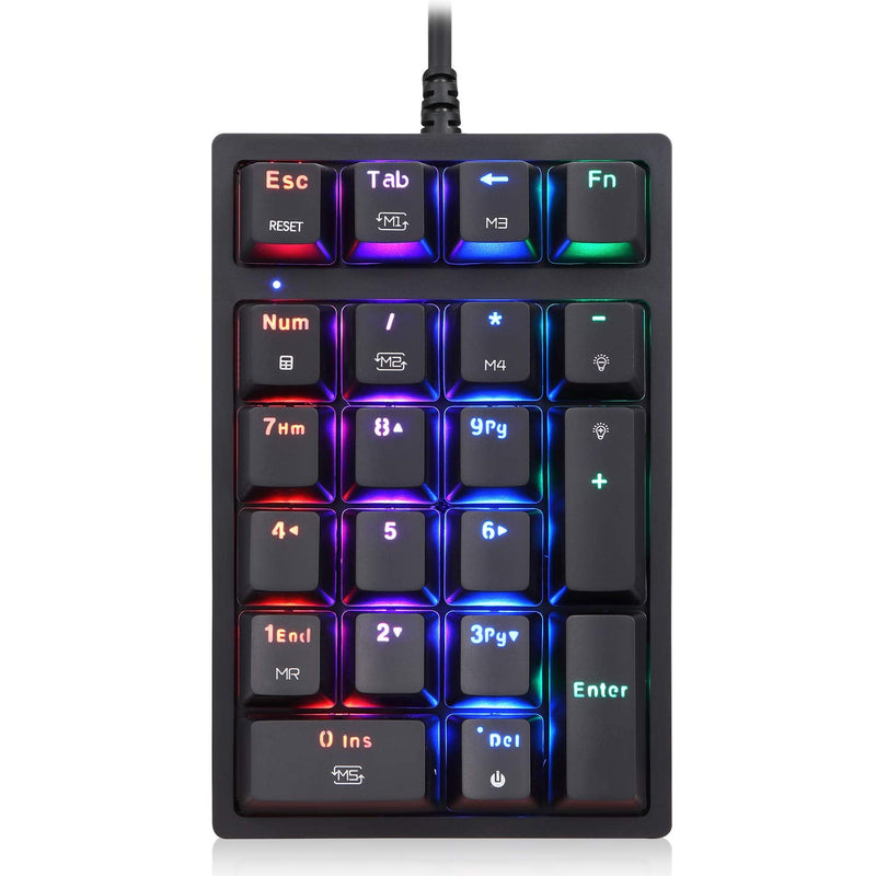 [AUSTRALIA] - MOTOSPEED Macro Mechanical Numeric Keypad USB Wired 21 Keys Mini Numpad Portable Keypad RGB Backlight Gaming Keypad Extended Layout for Cashier(Fully Programmable Keys) Classic Black red switch 