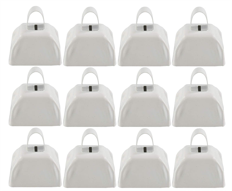 HOME-X Set of 12 Cowbells, Sporting Event Bells, Cheering Bells, Party Noise Makers, School, Reception Desk, Counter Bell, White, 3” L x 2 3/8” W x 3” H
