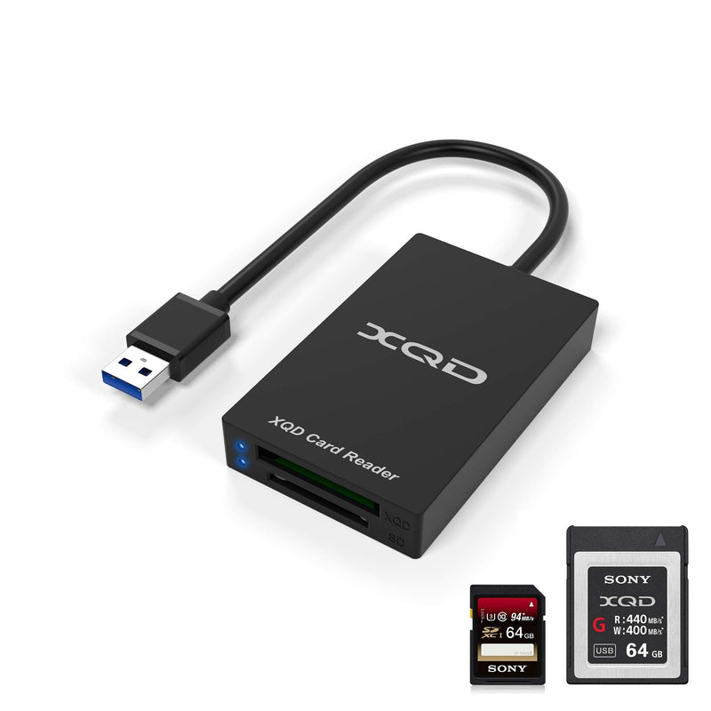 XQD Card Reader【Upgraded Version】 USB 3.0 XQD/SD Card Reader Dual Slot Memory Card Reader 5Gpbs Super Speed Support Sony G/M Series, Lexar 2933x/1400x USB Mark XQD Card,SD Card for Windows/Mac OS CR312-A