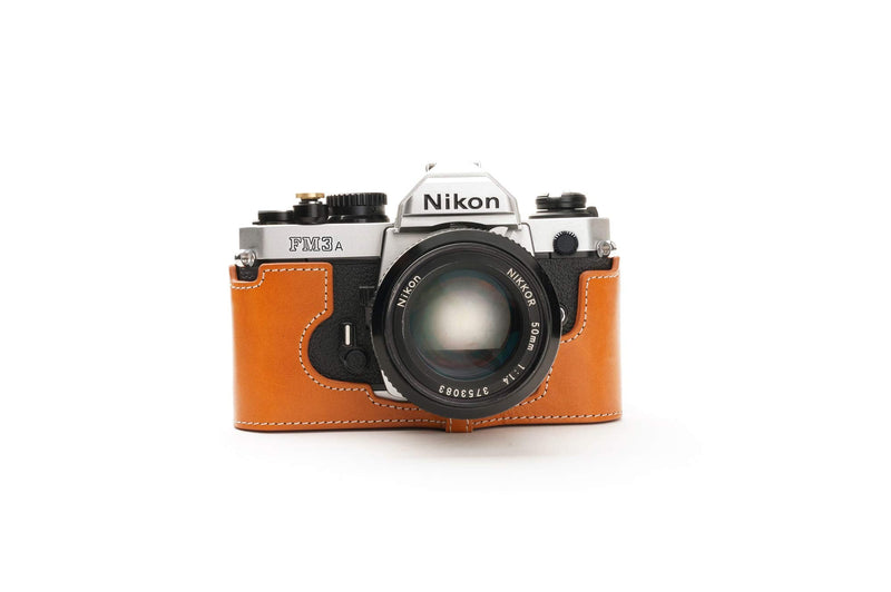 FM3A Case, BolinUS Handmade Genuine Real Leather Half Camera Case Bag Cover for Nikon FM3A Camera with Hand Strap (Yellow) Yellow