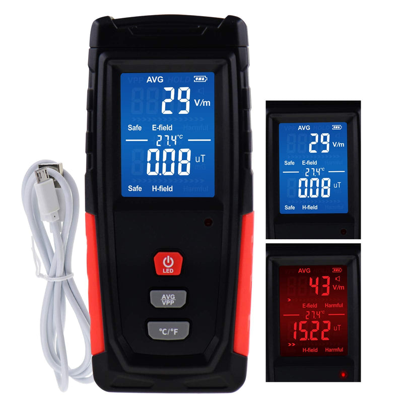 [AUSTRALIA] - EMF Meter Digital Electromagnetic Field Radiation Detector with Sound Light Alarm Function, Rechargeable Handheld EMF Tester for Electric Magnetic Field Inspection, Home, Office and Ghost Hunting 