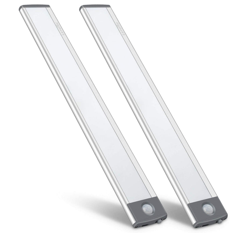 LED Motion Sensor Light,Under Counter Lighting, Wireless USB Rechargeable Kitchen Night Lights,Battery Powered Operated Light,54-LED Light for Wardrobe,Closets,Cabinet,Cupboard, 2 Count (Pack of 1) Silver-white Light 12.5inch-54LED