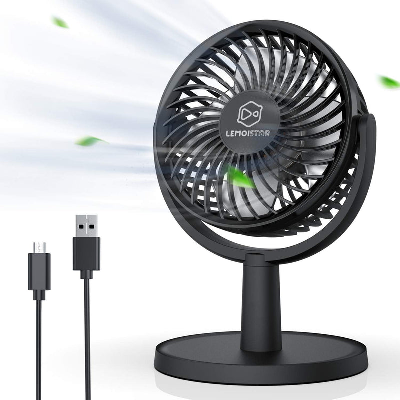 Small Personal USB Powered Fan with 4 Speeds, Portable Desk Fans with 310° Rotation, Mini Powerful Table Fans, Ultra Quiet Air Cooling Fan for Office, Bedroom, Easy to Storage, Strong, Compact, Black 4" Black