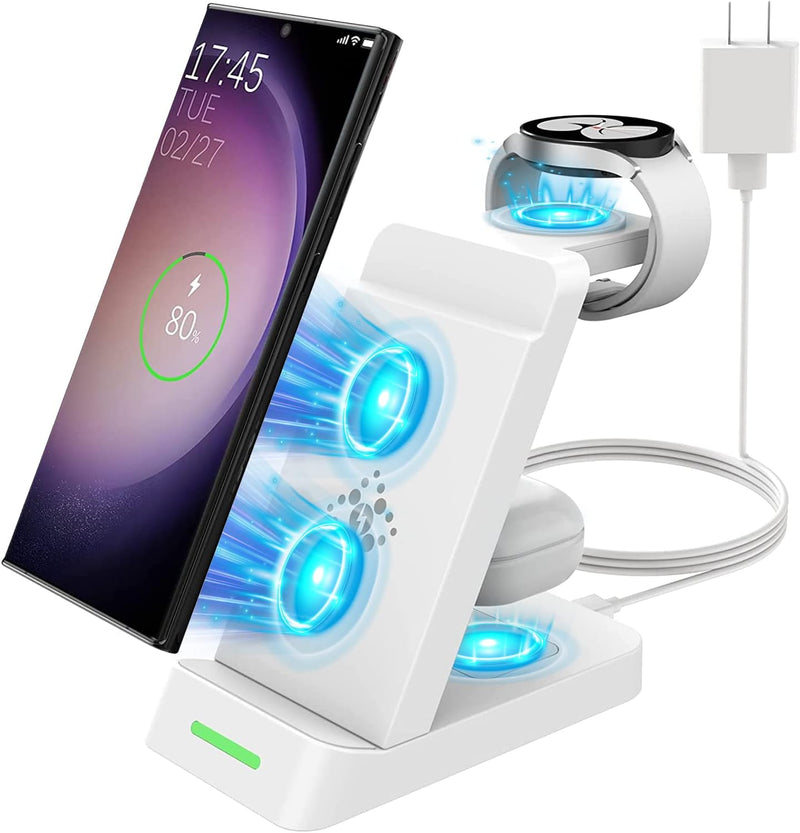 Wireless Charging Station for Apple - 3 in 1 Wireless Charger Stand Dock Watch and Phone Charger Station for Apple Watch 8/7/SE/6/5/4/3/2, iPhone 15 14 13 12 Pro Max SE XS X, Samsung, AirPods Pro/3/2 White