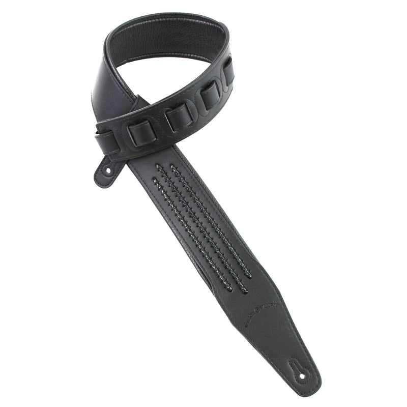 Walker & Williams G-55-BLK Matte Black Padded Guitar Strap with Black Leather Lacing