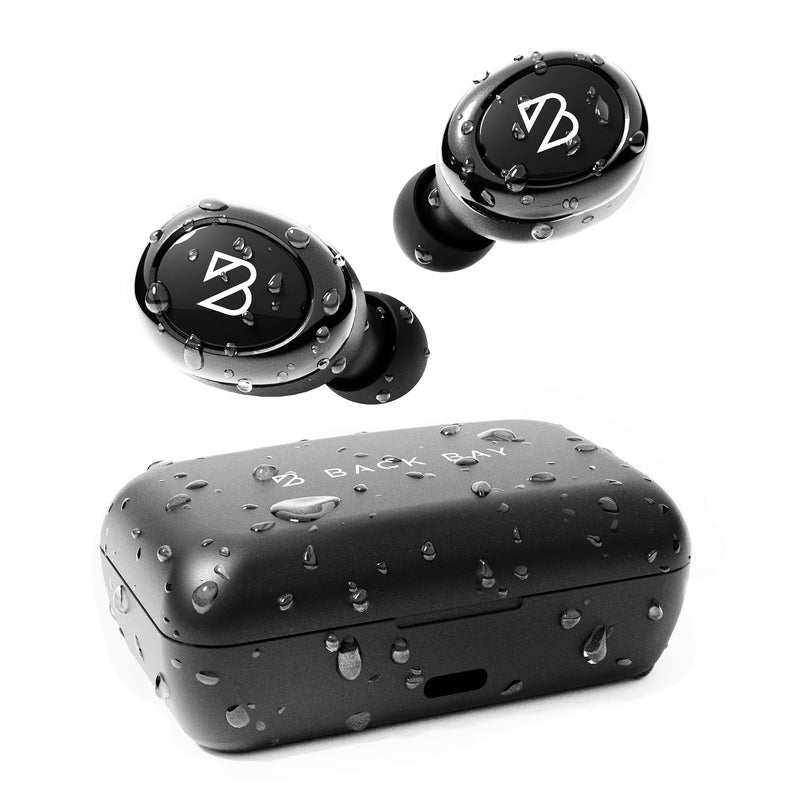 Back Bay Audio Sweatproof Wireless Bluetooth Earbuds,130 Hour Battery Life | Wireless Earbdus for iPhone, Android, Mini Charging Case, TWS Headphones with Microphone, Gift for Runners Duet 50 Pro Black