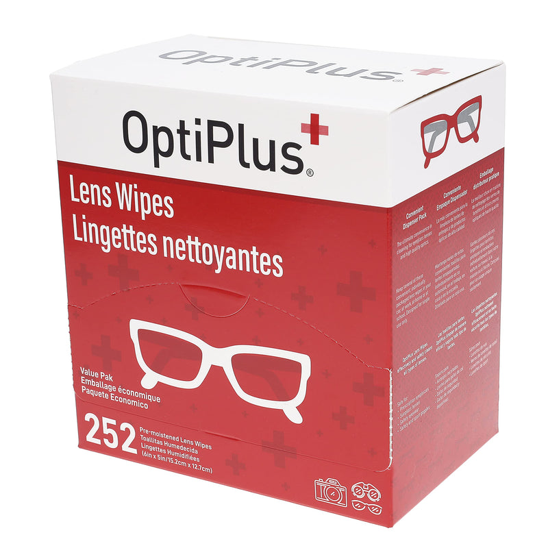 OptiPlus Eyeglass Lens Wipes l Pre-Moistened l Cleaning Wipes for Glasses, Computer & Laptops Screens, Smart Phones, Optical Lens, Goggles, and Watch Screen l Quick-Dry & Scratch-Free | 252 Count 252 Count (Pack of 1)