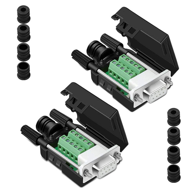 COMOPEZ 2Pcs DB9 Breakout Connector Solderless RS232 D-SUB Serial to 9-pin Port Terminal Female Adapter Connector Breakout Board Module with Case