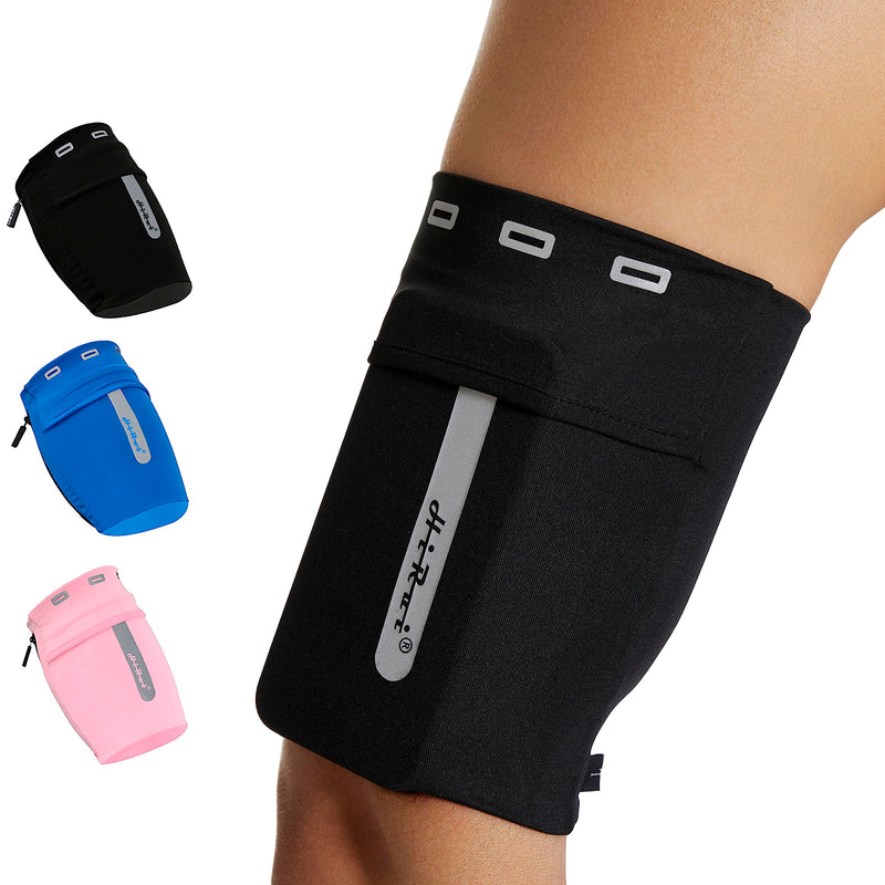 HiRui Running Armband Sleeve Universal Sports Armband Cell Phone Holder Armband for Exercise Workout, Compatible with iPhone 15/14/13/Plus/Pro Samsung Galaxy All Phones (M, Black) M
