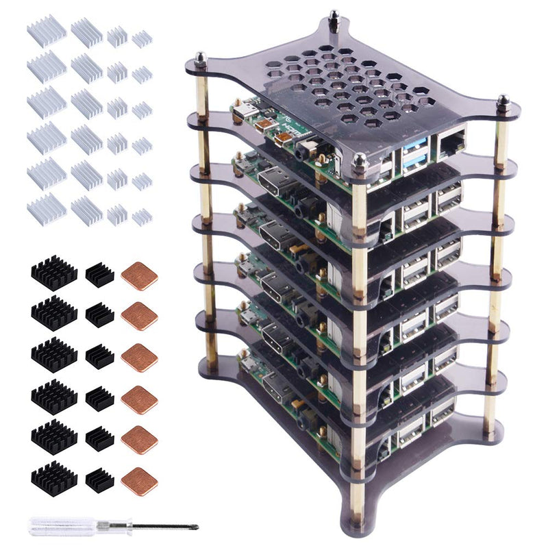 GeeekPi 6-Layers Cluster Case Rack Case with Heatsinks Stackable Enclosure for Raspberry Pi 4/3/2 Model B,Raspberry Pi 3 Model B+ (Brown) Brown