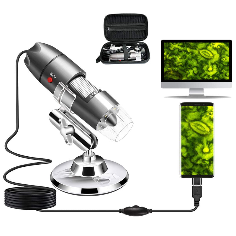 USB Microscope Camera with Stand & Carrying Case, Cainda Digital Microscope Compatible with Android Windows Linux Mac, Portable Magnifier Camera for Kids Students Adults(Not for iPhone/iPad) Gray
