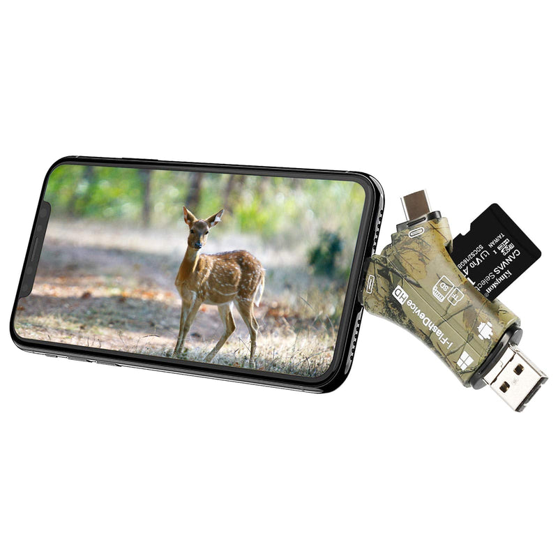 Liplasting Trail Camera Viewer SD Card Reader for iPhone iPad Mac & Android, 4 in 1 SD/Micro SD/TF Memory Card Reader Adapter to View Hunting Game Camera Photos or Videos on Smartphone
