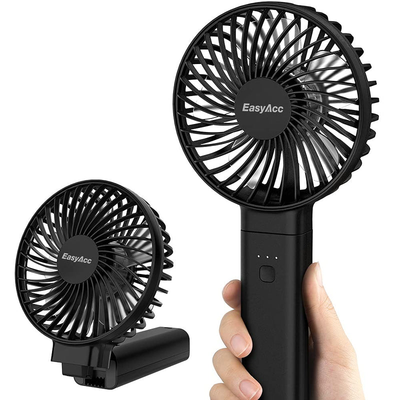 Handheld Fan, EasyAcc 2022 Upgraded Portable Fan [ 4 Speed Quiet Powerful Hand Fan] 3-17 Hours Battery Operated Fan, One Touch Power Off Foldable USB Desk Fan Personal Fan for Home Travel Outdoor Black 3-17H Working Time