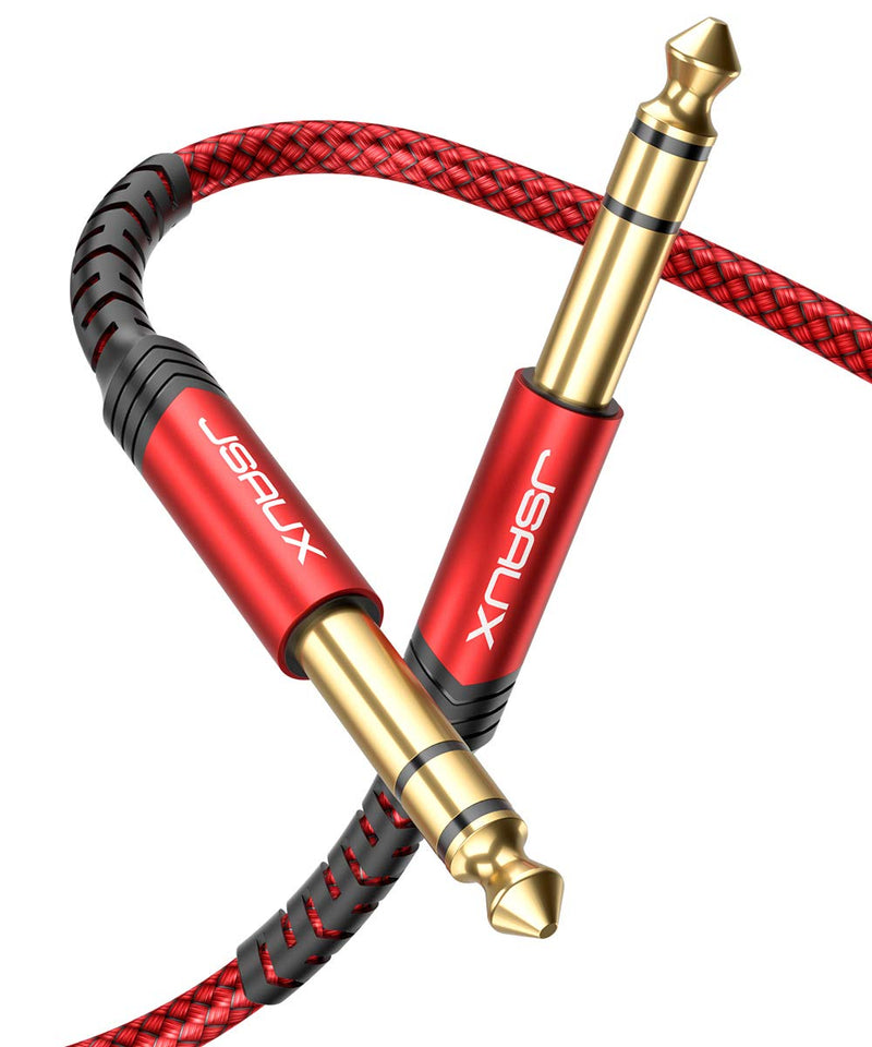 JSAUX 1/4 Inch Cable Guitar Cable 10FT, Instrument Cable 6.35mm (1/4) TRS to 6.35mm (1/4) TRS Stereo Audio Cable Male to Male Straight-to-Straight for Electric Guitar, Bass, Mandolin - Red 3M Straight-Red