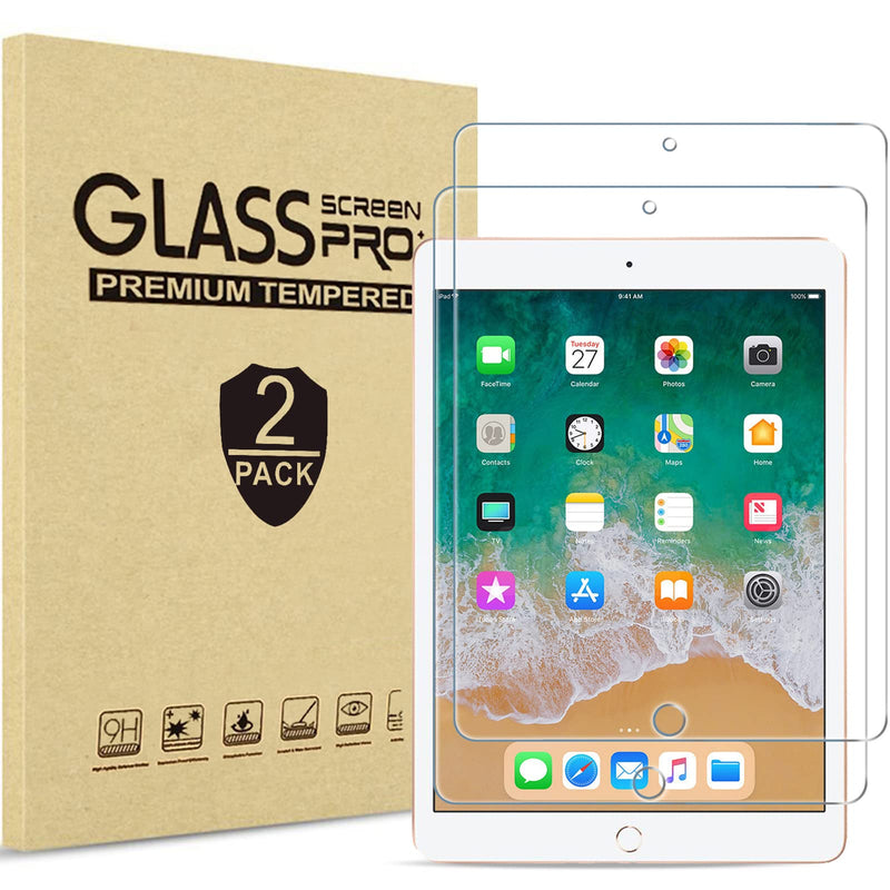 2 Pack Screen Protector for 9.7" iPad 6th 5th / iPad Pro 9.7 2016 / iPad Air 2 / iPad Air 1, Tempered Glass Film Guard for iPad 6 5 2018 2017, iPad Air 2nd 1st 2014 2013 2 Pack