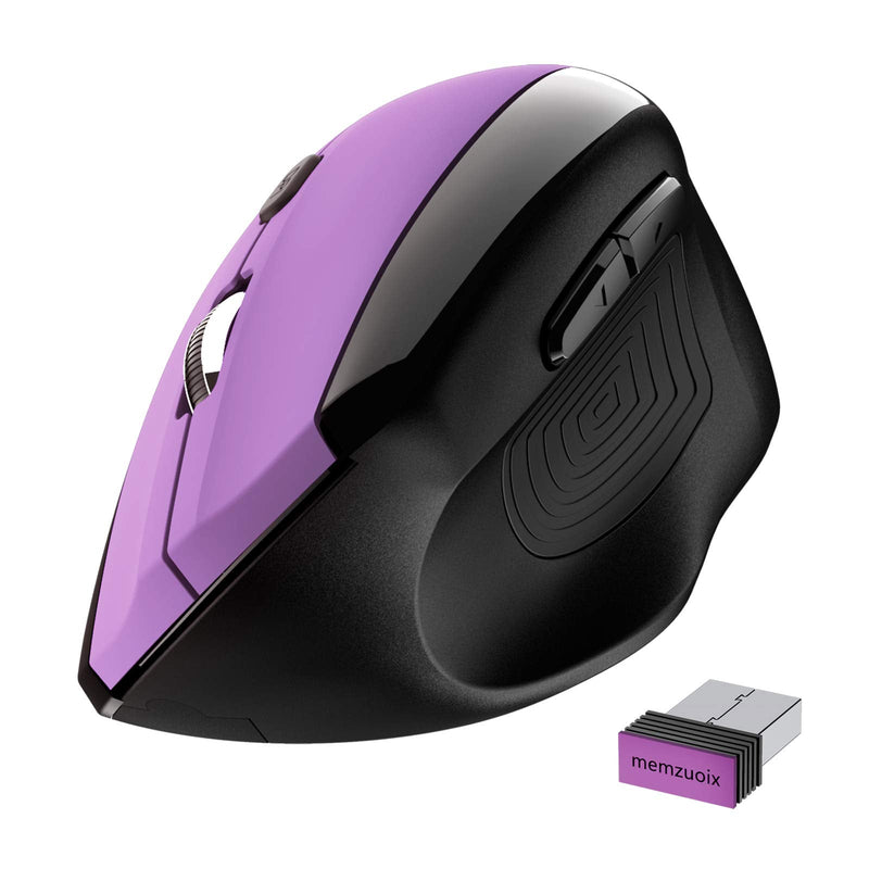 Memzuoix Ergonomic Mouse Wireless, 2.4G Optical Cordless Mice with 800 / 1200 /1600 DPI, Vertical Computer Wireless Mouse for Laptop, Mac, PC, Desktop (for Right Hand, Large), Purple