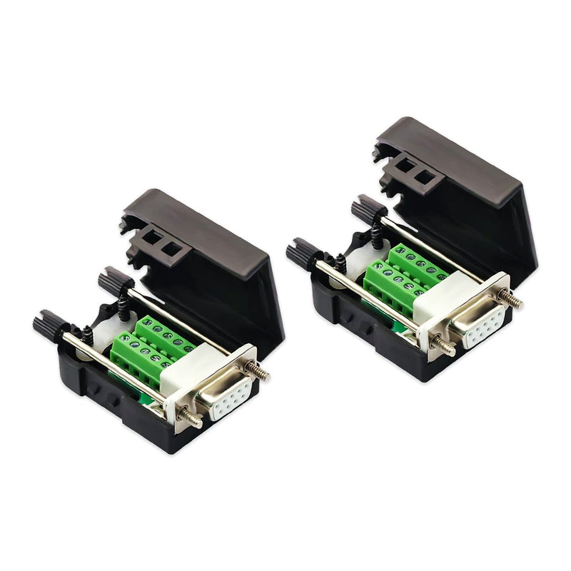 CenryKay DB9 Solderless Connector 9-pin Port Terminal Male Adapter Connector Breakout Board with Case Long Bolts Tail Pipe (2PCS Female) 2Female