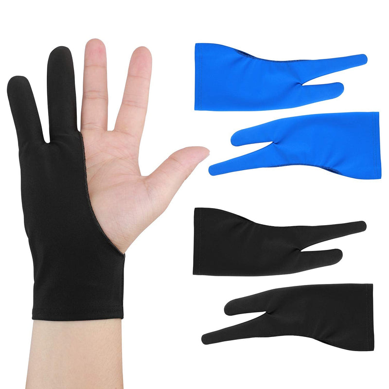 Artist Drawing Tablet Gloves Two Finger Graphics Painting Glove Free Size Creative Both Right and Left Hand 4 Pack Black Blue M