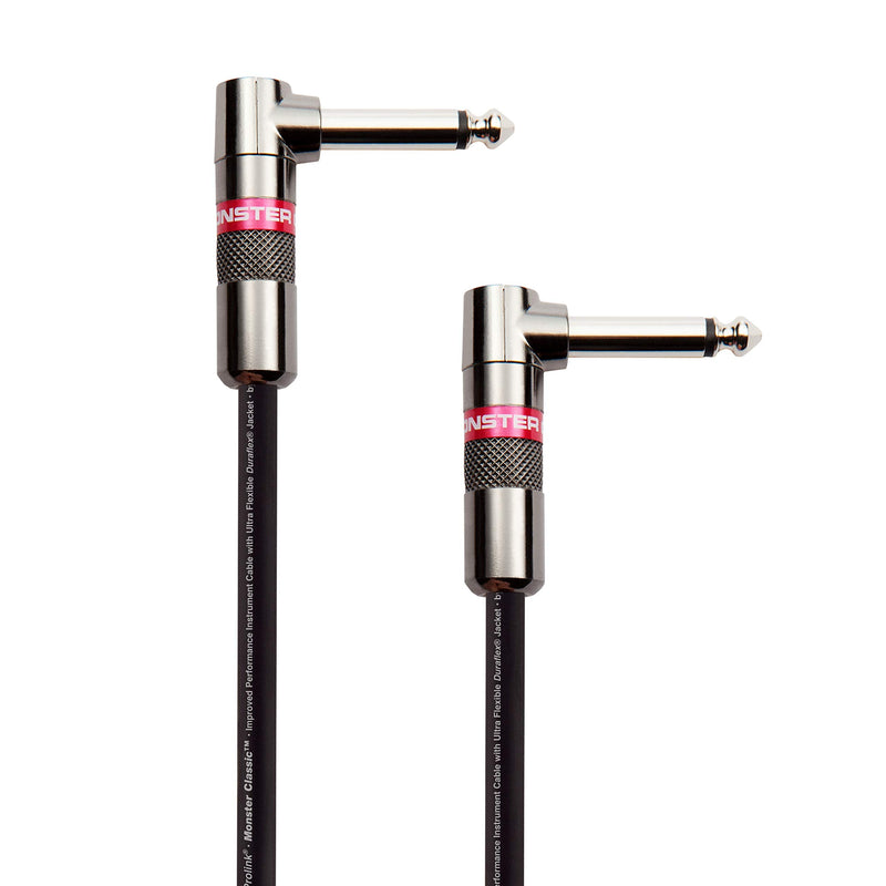 Monster Prolink Classic Instrument Guitar Cable - 8 in Right Angle to Right Angle Instrument Cable. All Metal & Duraflex Outer Jacket. 90% Copper Braided Shield Monster Instrument Cable