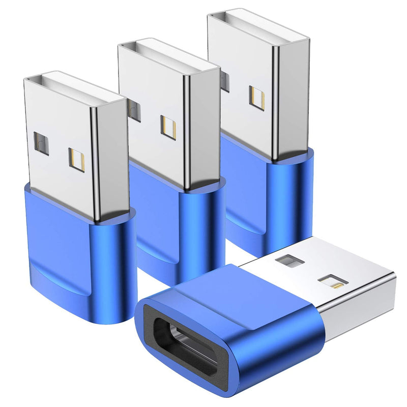 [AUSTRALIA] - USB C Female to USB Male Adapter (4-Pack),Type C to USB A Charger Cable Adapter for iPhone 11 12 13 14 15 Plus Pro Max,Samsung Galaxy Note 10 S24 S23 S22 Ultra,Google Pixel 4 3 2,iPad Air 4 5 Mini 6 Blue 