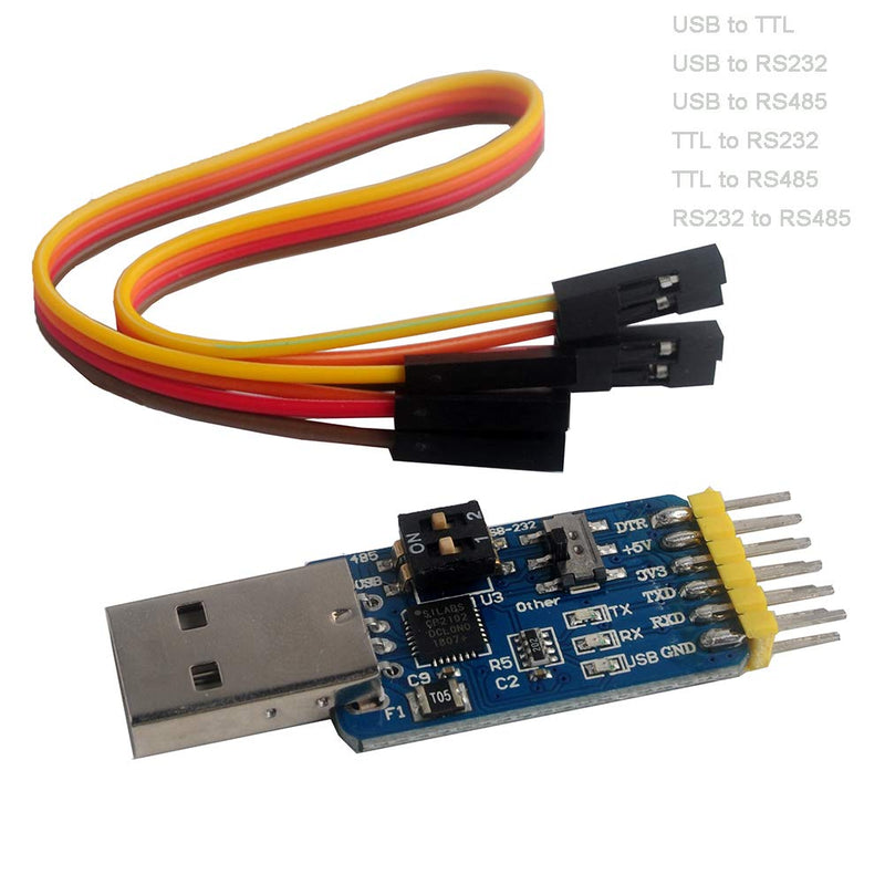 DIYmalls CP2102 USB to TTL Adapter Serial Module USB to RS485 232, TTL to RS232 485,RS232 to 485 + 4Pin Dupont Cable Jumper Wire Female to Female for Arduino Nextion Display Beitian GPS SIM7000A Board