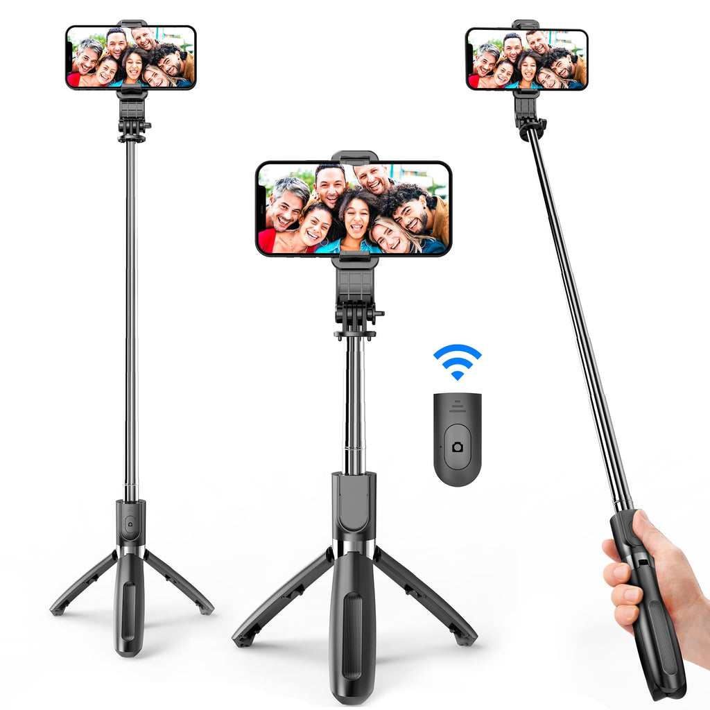 Portable Selfie Stick, Handheld Phone Tripod Stand with Detachable Wireless Remote, Selfie Stick Tripod for iPhone 14 13 12 11 pro Xs Max Xr X 8 7 Plus, Android Moto Samsung Google Smartphone, More Stainless Steel & No Light