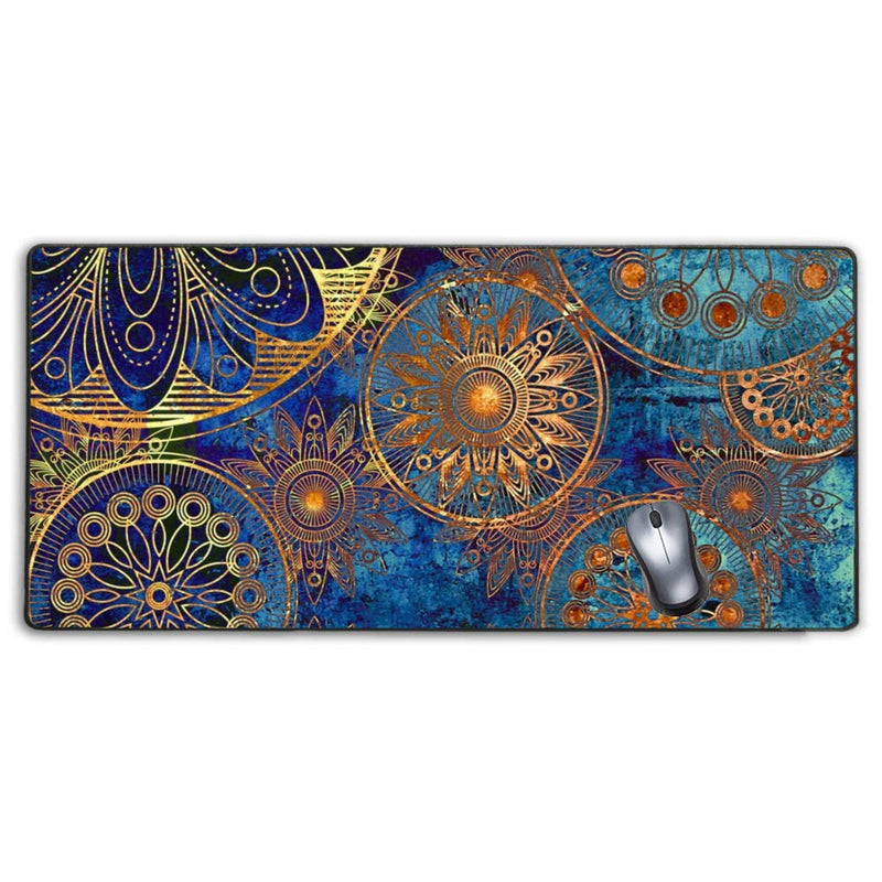 Stitched Edges Large Gaming Mouse Pad,Extended Mousepad with Non-Slip Rubber Base for Laptop Desktop Computer Keyboard Mat - Rose Gold Mandala